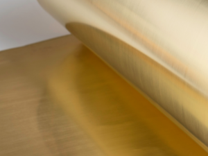 General Formulations 839 2.0 brushed gold metallized polyester Clear permanent adhesive